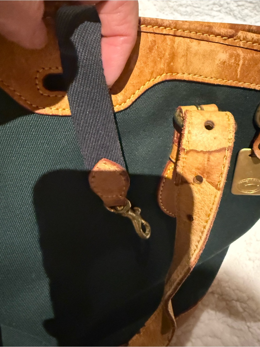 Dooney & Bourke Dark Green Canvas Tote with Tan Leather Trim - Picture 3 of 5